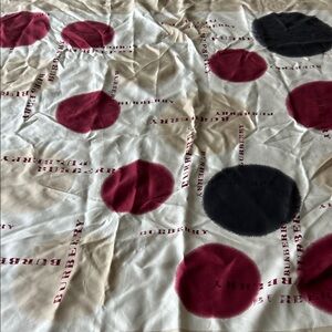 Vintage Burberry Cream Scarf with Red and Black Polka Dots -100 percent Silk
